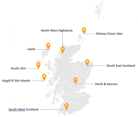 A map depicting the case study locations